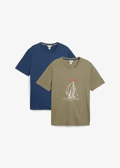 T-Shirt (2er Pack) aus reiner Bio-Baumwolle in grün von vorne - bonprix