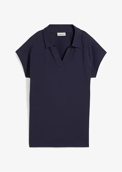 Shirt mit offenem Polokragen in blau von vorne - bonprix