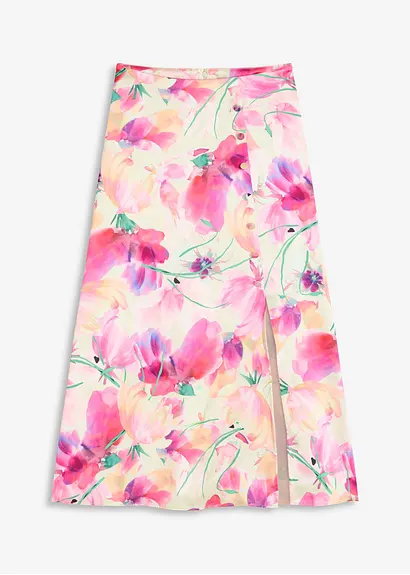 Satin Maxirock mit dekorativen Knöpfen in pink von vorne - bonprix