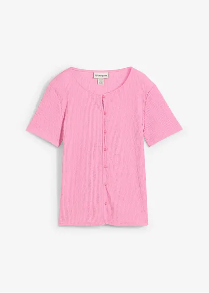 Shirt mit Struktur und Knopfleiste in rosa von vorne - bonprix