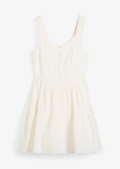 Minikleid aus luftigem Leinen-Mix in weiß von vorne - bonprix
