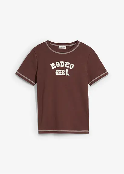 T-Shirt aus reiner Bio-Baumwolle in braun von vorne - bonprix