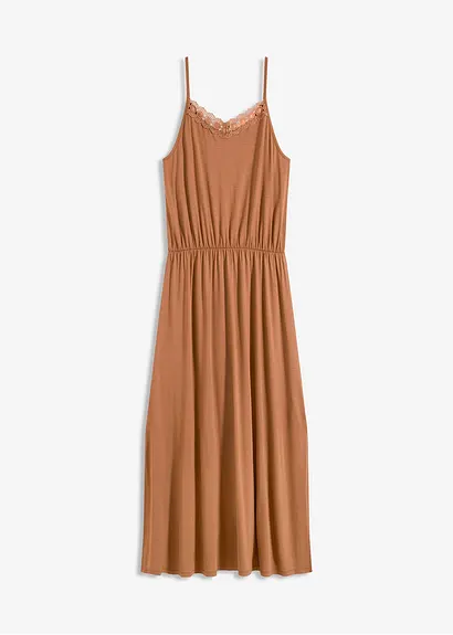 Jerseykleid mit Spitze in braun von vorne - bonprix