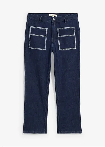 Straight-Jeans High Waist, cropped in blau von vorne - bonprix