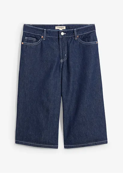 Jeans-Bermuda Mid Waist, Low Stretch in blau von vorne - bonprix