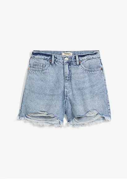 Jeans-Shorts High Waist, Low Stretch in blau von vorne - bonprix