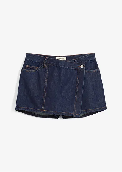 Jeans Hosenrock in Wickeloptik in blau von vorne - bonprix