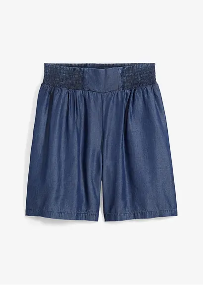 Schlupf-Shorts mit Smockbund in blau von vorne - bonprix