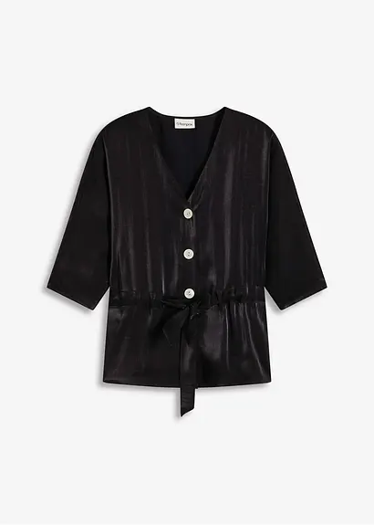 Bluse mit Bindeband in schwarz von vorne - bonprix