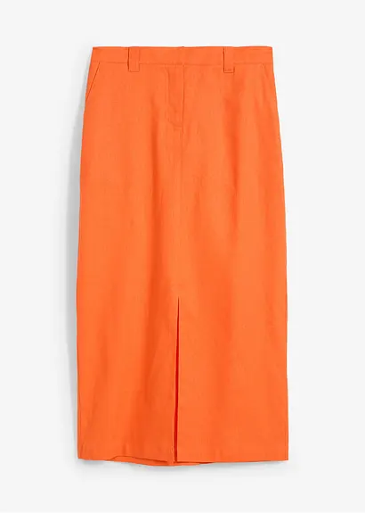 Midirock aus luftigem Leinen-Mix in orange von vorne - bonprix