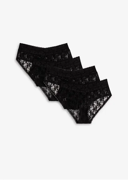 Panty (4er Pack) aus Spitze mit Raffung in schwarz von vorne - bonprix