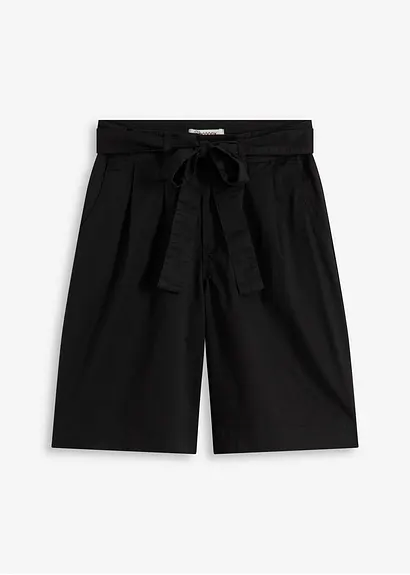 Twill-Shorts mit Bindegürtel in schwarz von vorne - bonprix
