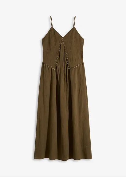 Maxikleid mit Ösen-Verzierung in grün von vorne - bonprix