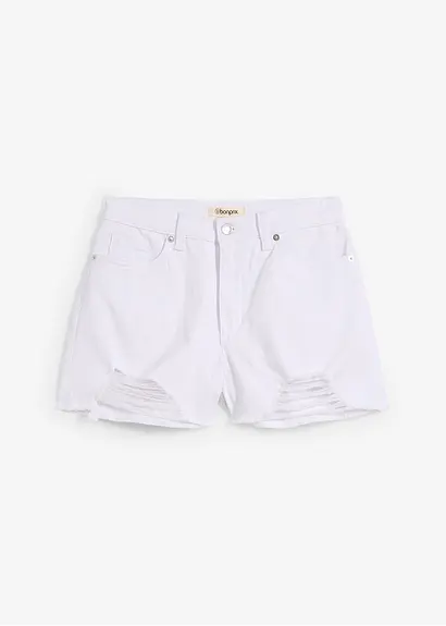 Highwaist-Shorts aus Twill in weiß von vorne - bonprix