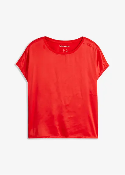 Shirt mit Satineinsatz in rot von vorne - bonprix
