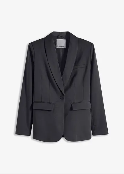 Blazer mit Schalkragen in schwarz von vorne - bonprix