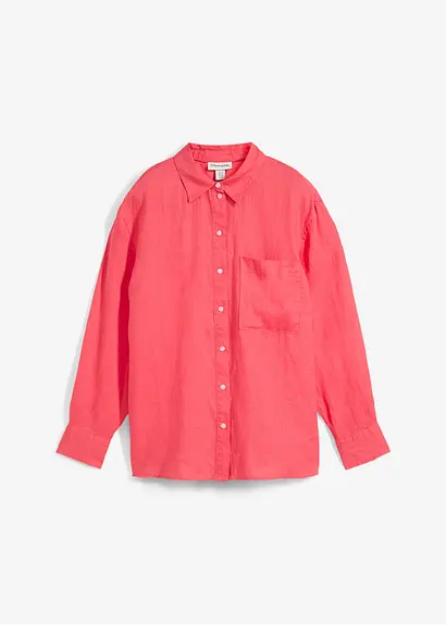 Hemdbluse aus reinem Leinen in pink von vorne - bonprix