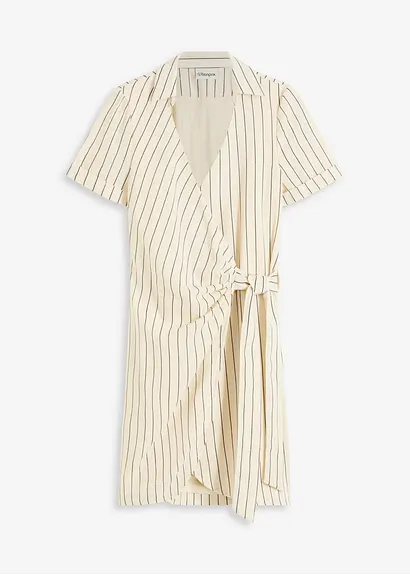 Wickelkleid in Leinen-Optik in beige von vorne - bonprix