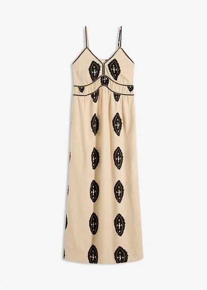 bedrucktes Leinen-Maxikleid in beige von vorne - bonprix