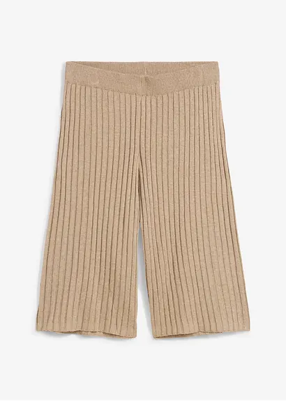 Strick-Bermuda mit hohem Bund aus Viskose-Mix in beige von vorne - bonprix