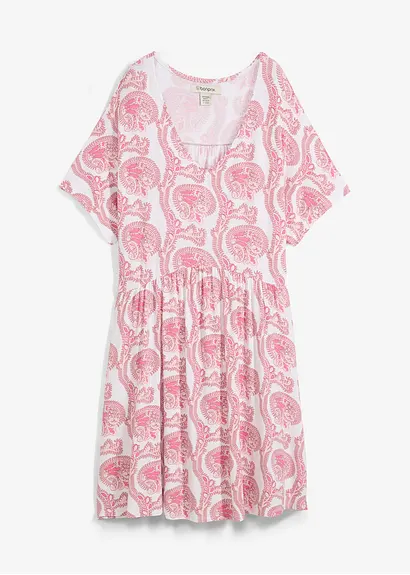 Shirtkleid aus fließendem Viskose-Elasthan-Mix in weiß von vorne - bonprix
