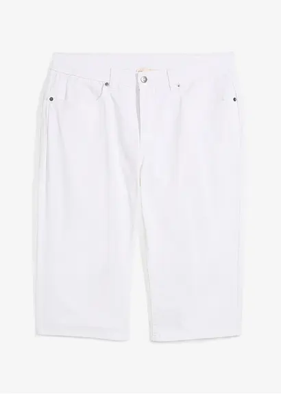 Leichte Stretch-Jeans-Long-Bermuda, Regular Fit in weiß von vorne - bonprix