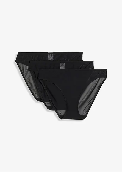 Slip aus Mesh (3er Pack) in schwarz von vorne - bonprix