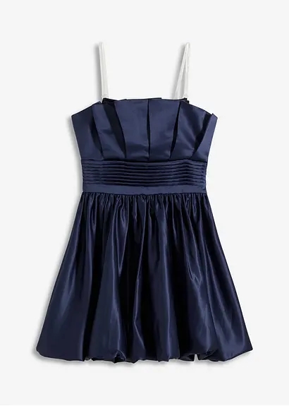 Ballonkleid aus glänzendem Satin in blau von vorne - bonprix