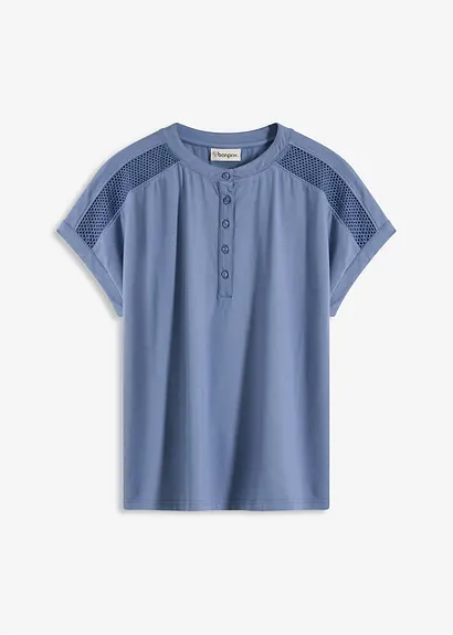 Viskose Shirt mit Spitzeneinsatz in blau von vorne - bonprix