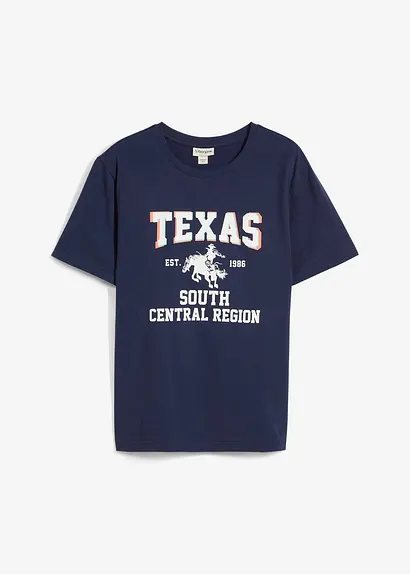 T-Shirt aus reiner Bio-Baumwolle in blau von vorne - bonprix