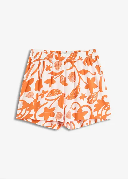bedruckte Shorts aus fließender Viskose in weiß von vorne - bonprix