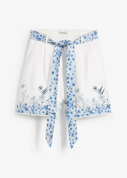 Shorts aus reinem Leinen mit floralem Druck in weiß von vorne - bonprix