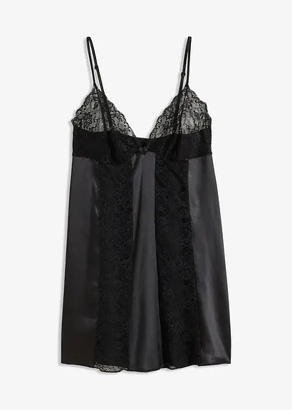 Satin Negligé in schwarz von vorne - VENUS