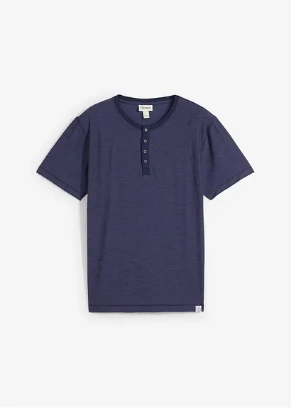 Henleyshirt, aus reiner Baumwolle, Kurzarm in blau von vorne - bonprix