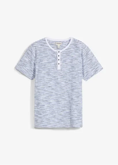 Henleyshirt, aus reiner Baumwolle, Kurzarm in blau von vorne - bonprix