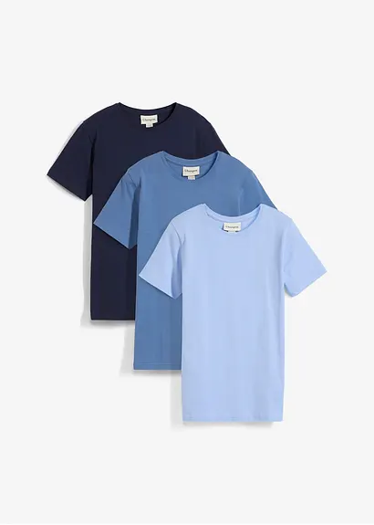 T-Shirt aus reiner Baumwolle (3er Pack) in blau von vorne - bonprix