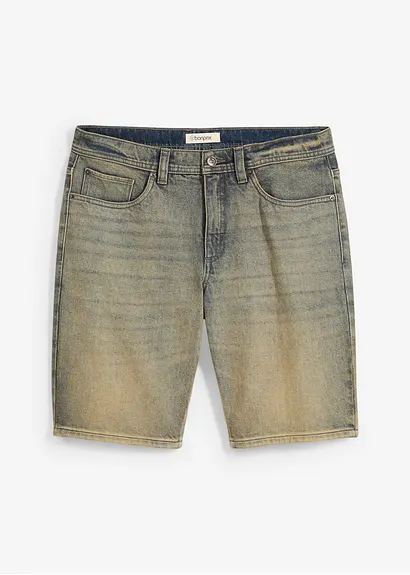 Dirty Washed Stretch-Jeans-Bermuda, Regular Fit in blau von vorne - bonprix