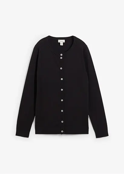 Strickjacke, Rundhals in schwarz von vorne - bonprix