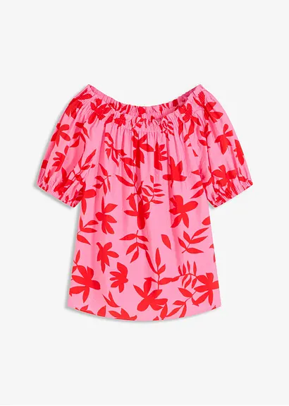 bedruckte Carmenbluse aus feinem Viskose-Mix in rot von vorne - bonprix