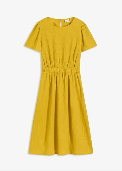 Jerseykleid aus luftigem Crêpe in gelb von vorne - bonprix