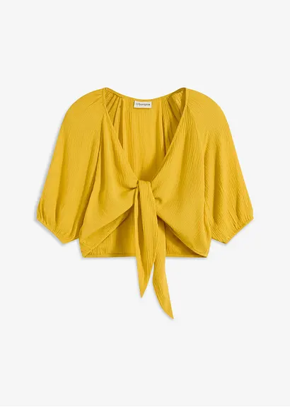Blusenshirt aus fließender Viskose in gelb von vorne - bonprix