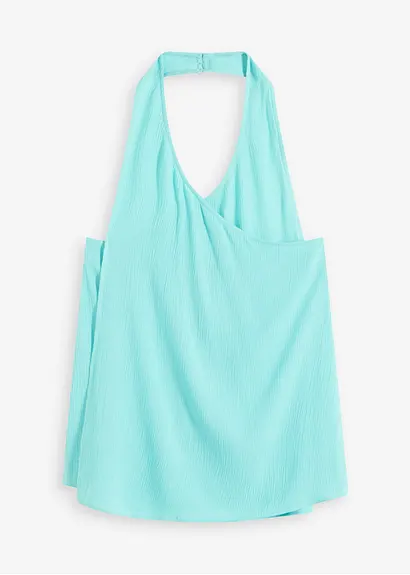 Neckholder-Blusentop aus strukturierter Viskose in grün von vorne - bonprix