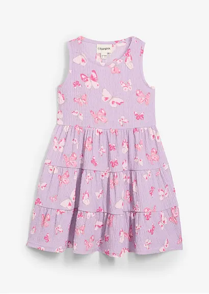 Jerseykleid aus strukturiertem Crinkle in lila von vorne - bonprix