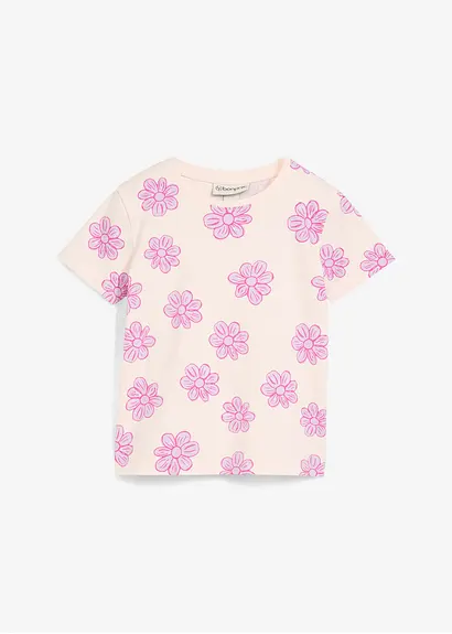 T-Shirt aus elastischem Bio-Baumwoll-Mix in rosa von vorne - bonprix