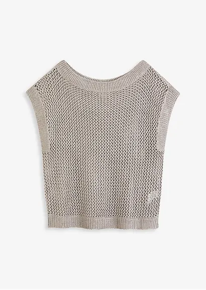 Ajour Pullover aus glänzendem Bändchengarn in braun von vorne - bonprix
