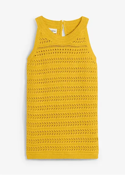 Ajour-Stricktop mit Leinenanteil in gelb von vorne - bonprix