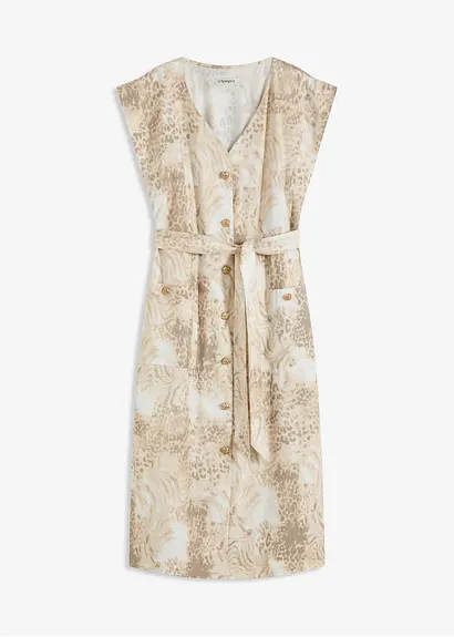 Viskose-Kleid mit Bindeband (2-tlg.Set) in beige von vorne - bonprix