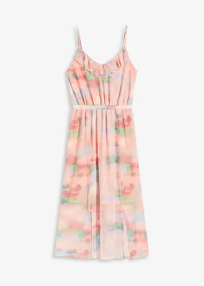 bedrucktes Trägerkleid mit Volant in braun von vorne - bonprix
