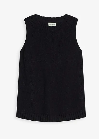 Stricktop aus Baumwolle mit Noppenstruktur in schwarz von vorne - bonprix