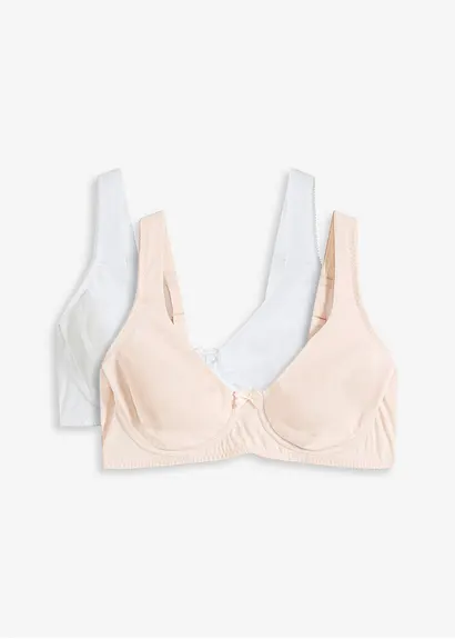 Ungepolsterter T-Shirt BH mit Bügel mit Bio-Baumwolle (2er Pack) in beige von vorne - bonprix